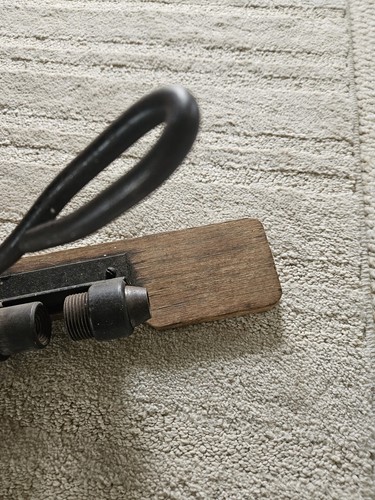 Hand Made Primitive Industrial Nut Cracker  Metal Piping Handle 1880 Wood Base - Picture 4 of 10