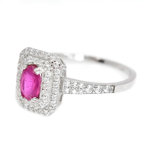 925 STERLINGSILBER TAUBENBLUT ROTER RUBIN OVALE EDELSTEINE & WEISSE CZ RINGGRÖSSE 8,5 - Bild 7 von 8