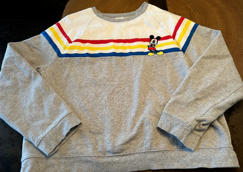 DISNEY RAINBOW STRIPE EMBROIDERED MICKEY SWEATSHIRT WOMENS SZ L - Picture 1 of 7