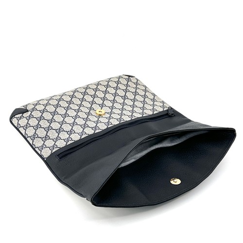 Vintage GUCCI Clutch Bag GG PVC Leather Navy Purse Authentic - Picture 11 of 19
