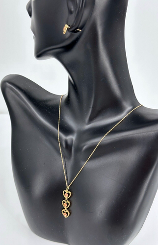 JCPenney 10K Yellow Gold Triple Heart Rose Floral Pendant Earrings Set - Picture 5 of 19