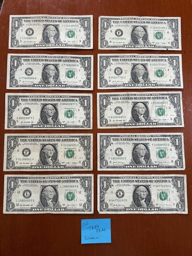 Dollar Bill Triple 3 Pairs Set Of 10 Special Fancy Serial Numbers Doubles Rare - Picture 1 of 2