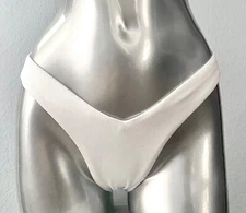 Victoria's Secret Brazilian Bikini Bottom New White Ribbed V Front High Leg 