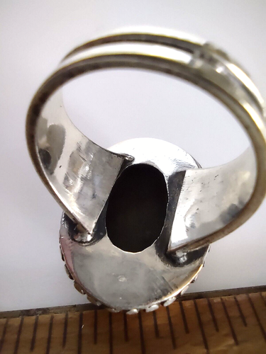Vintage Labradorite? 925 Silver Large Oval Bezel Set Ring *Size 7.5 - Picture 5 of 8