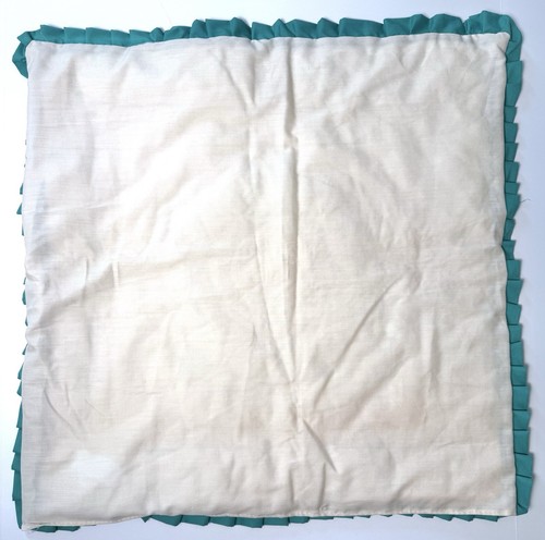 Vintage Quilted Pillow Cover Handmade Euro Sham Teal Flower Ring 24" Square 80s - Picture 4 of 7