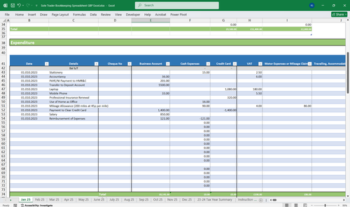 Comptes comptables pour commerçants individuels, tableur des dépenses des travailleurs indépendants, Excel - Photo 3/4