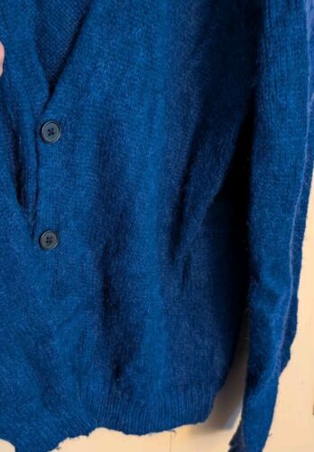 Mens Topman Angora Cardigan Sweater Size Large Royal Blue Y2K BOHO Grandpacore - Picture 2 of 12