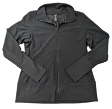 REI Jacket Women's XL Black Spandex fitted zipper LS Zip-Pockets Fitness