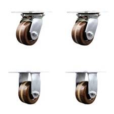 4 Inch High Temp Phenolic Caster Set with Roller Bearings 2 Swivel 2 Rigid SCC