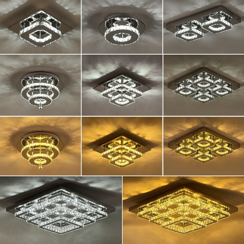 Crystal LED Ceiling Light Modern Square Chrome Lamp Fitting Pendant Chandelier - Picture 5 of 64