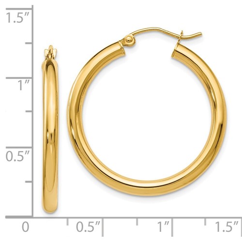 31mm 14K Yellow Gold Polished 3mm Hoop Earrings 242 - Picture 4 of 4