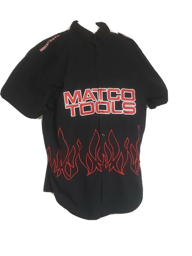 Matco Tools Button Front Work Pit Shirt Men's Embroidered Flames Graphics - Picture 2 of 8