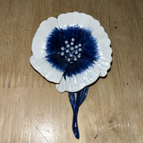 Vintage Hedy Hedison Brooch Blue & White Enamel Pansy Flower Pin - Signed - EUC