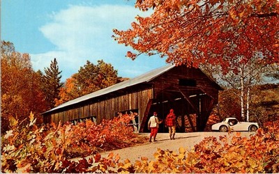 Ozzie Sweet Bridgewater NY Old Covered Bridge Autumn PC 1950s Dexter Press