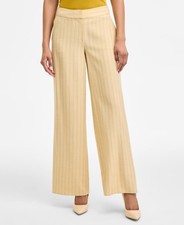 Tahari ASL Pinstriped Mid Rise Wide-Leg Polyester Pants Yellow Size 14 $109