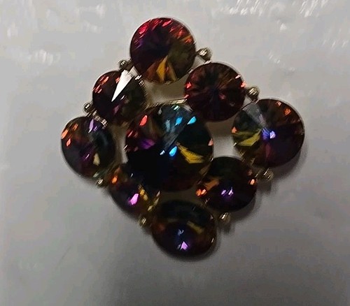 Juego de broches y pendientes vintage de diamantes de imitación iridiscentes Weiss - Imagen 3 de 11