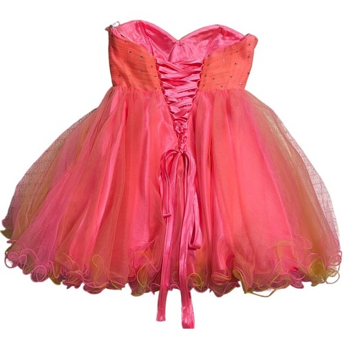 NWT Damas Dress Embellished Homecoming Dance Prom Short Tulle Size S Orange Pink - Picture 3 of 16