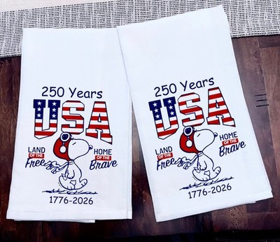 Kitchen Towels Snoopy America 250 Years Size 28x28 Ink on 100% Cotton New