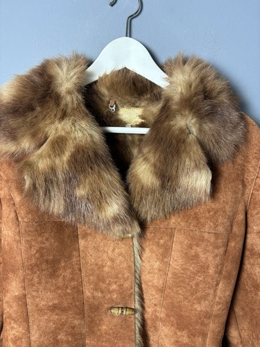 Vintage 70er Jahre Damen S braun Penny Lane Style Kurzmantel Jacke ausgestellte Ärmel - Bild 2 von 9