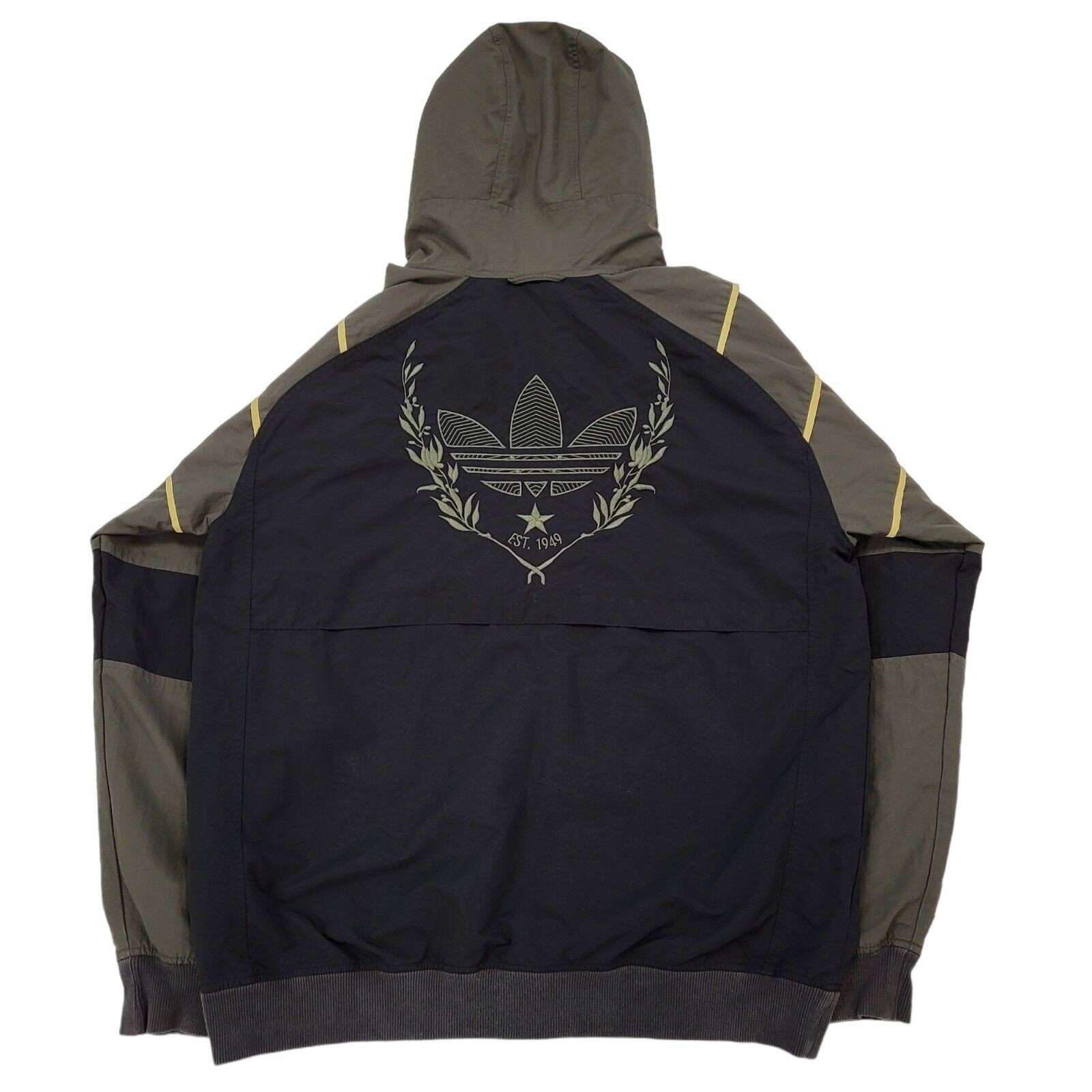 Adidas hooded oversized sports Jacket zipped black green Men's size Large image 4