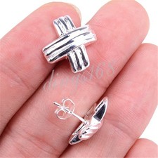 925 Sterling Silver Hypo-allergenic Striped Cross Knot Stud Post Earrings J430