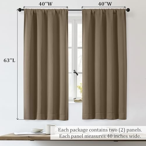 Sally Blackout Curtains for Bedroom 63 Inch 40"W x 63"L (Pack of 2) Taupe - Picture 6 of 7