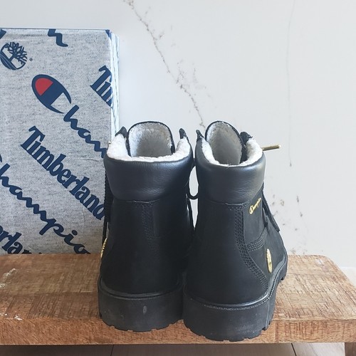 Timberland x Champion Boots Juniors 7 Black Leather 6in Shearling Winter Boot - Picture 10 of 10