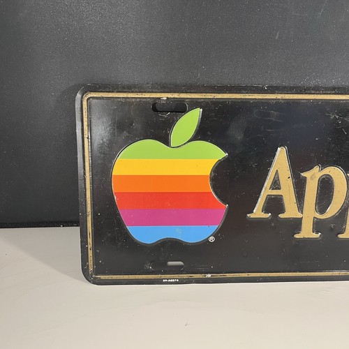 Vintage 1980s Apple Computer Employee Black Aluminum License Plate- Rainbow Logo - Bild 2 von 17