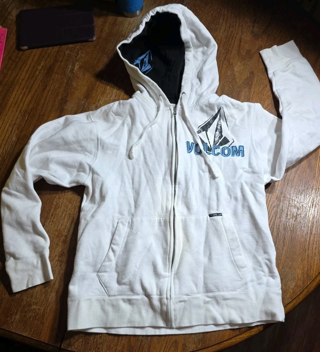 Vintage Y2K Volcom Skateboards White Warm Full Zip Up Hoodie Size Small