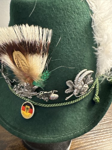 VTG Bavarian Green Wool Hat Oktoberfest Alpine Austrian German Travel Pins Cap - Picture 13 of 14