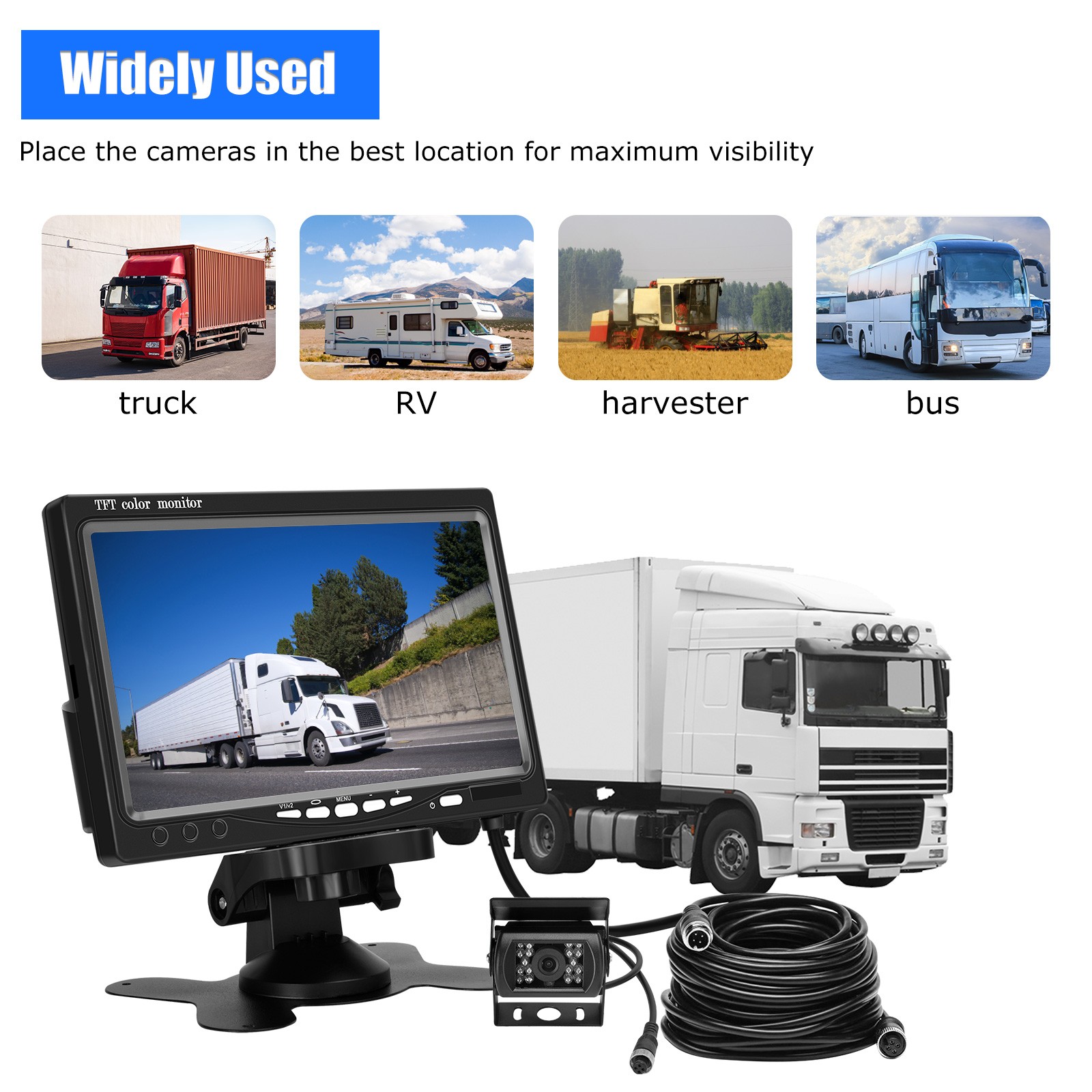 ESSGOO 7" Car Monitor Screen with Rear View Reverse Backup Truck Camera Van Bus