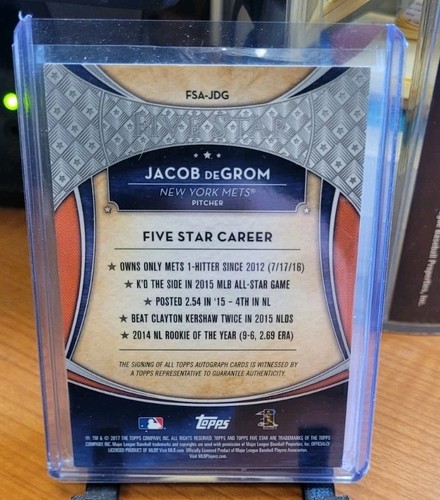 2017 Topps Five Star Jacob deGrom Autograph Blue Parallel /25 - Picture 2 of 2