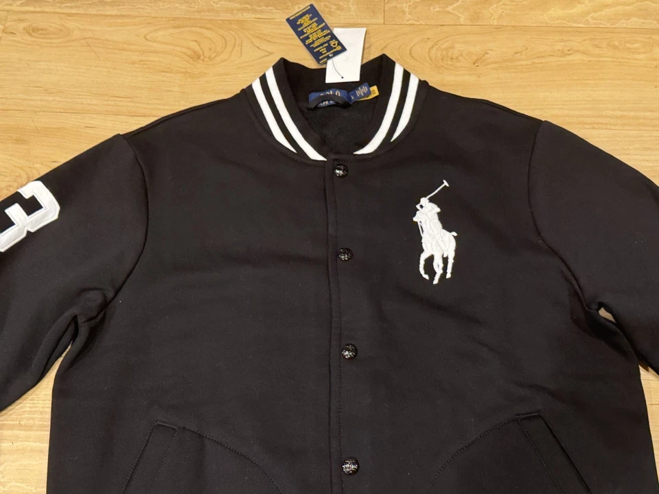 Chaqueta de béisbol Polo Ralph Lauren para hombre Big Pony polar variada negra nueva con etiquetas L-XL Foto 4 de 4