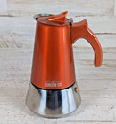 The London Sip Metallic Orange Mocha Pot Coffee Maker Stainless Steel Stovetop