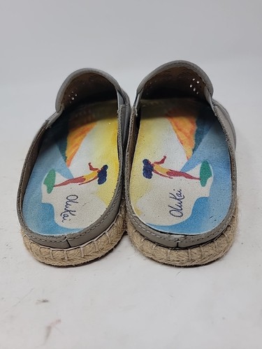 OluKai Kaula Olu Ili Shoes Size 9 Leather Espadrille Mule Tapa Tapa Perforated - Picture 10 of 20