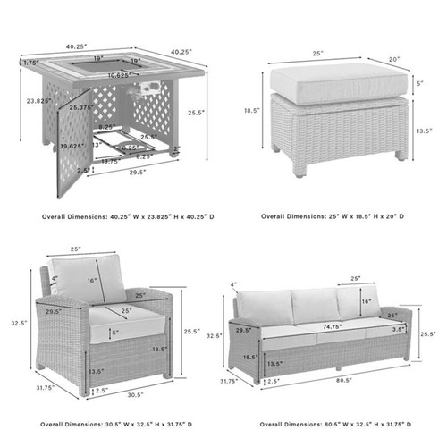 Crosley Furniture Bradenton 6PC Wicker / Rattan Outdoor Sofa Set in White - Picture 14 of 15