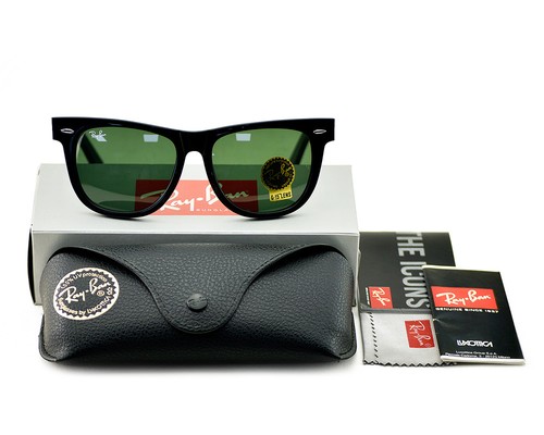 Ray-Ban Sunglasses RB2140 Original Wayfarer Black Frame Green Lenses 54mm Unisex - Picture 4 of 12