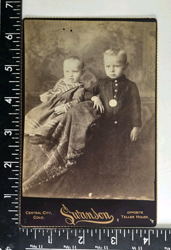 Antique Cabinet Card Photo Victorian Children Siblings Swanson Central City CO - Bild 3 von 3