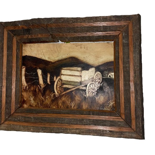 Set artistico vintage rustico con cornice in legno da fienile carro e candela decorazione primitiva 9,5x8" - Foto 4 di 6