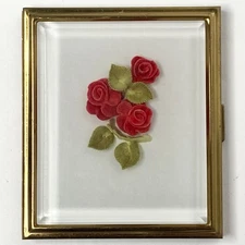 Vintage Bricraft Lucite Powder Compact With Roses