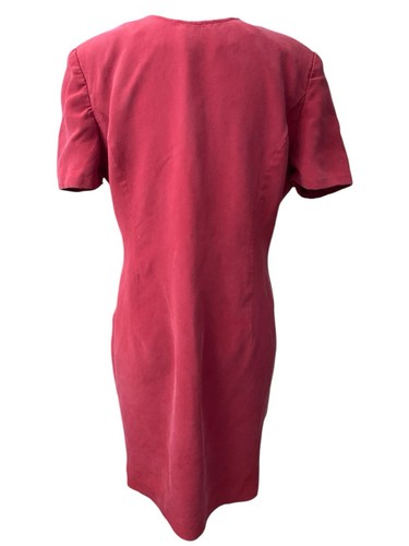 Vintage Ann Taylor Women Silk Dress Sz 8 Red 90s Short Sleeve Button Back - Foto 2 di 10