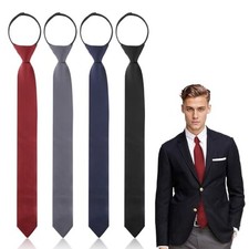 4 pc 3-in-1 Pre-tied Shirt Ties for Men - Black Solid Uniform with Zipper -