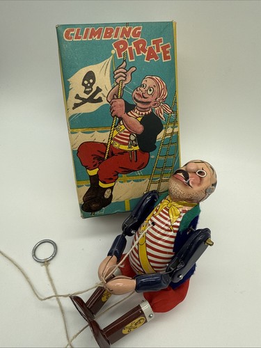 Vintage T.P.S. Blech mechanischer Kletterpirat an Schnur 50er Jahre Japan - Bild 1 von 18