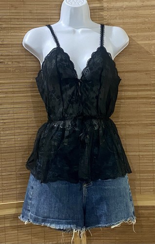 Top cami vintage Sans Souci de encaje negro talla M - Imagen 2 de 11