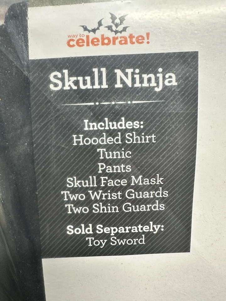 Fantasia de ninja masculina Way To Celebrate Skull. Tamanho XL (14-16). Novo com etiquetas. - Imagem 2 de 3