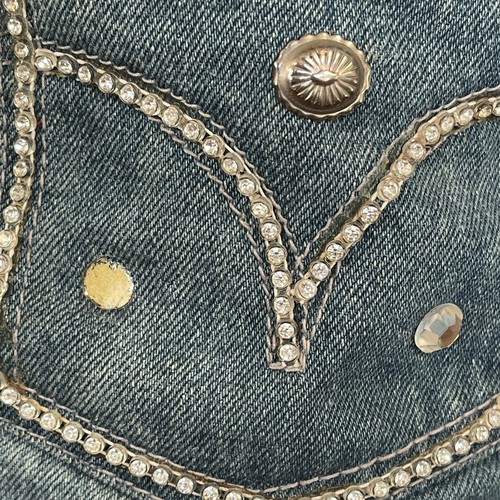 VINTAGE Womens Denim Temptations Cowboy Jeans Boots Mid Calf Size 8.5 BLING - Picture 4 of 12