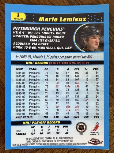 2001-02 TOPPS CHROME MARIO LEMIEUX REFRACTOR HOCKEY #1 CREASING/WEAR READ DES - Picture 2 of 19