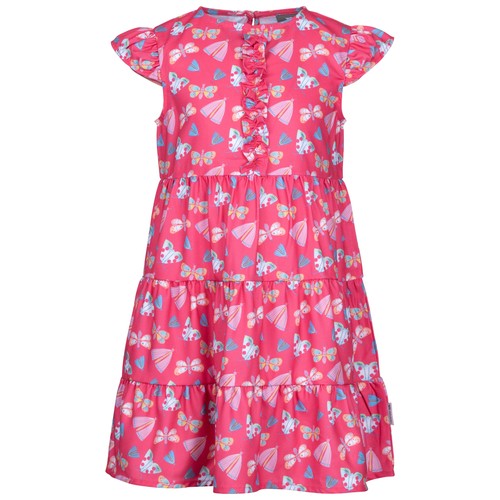 Trespass Girls Casual Dress Floral Pattern With Cap Sleeves And Ruffles Subtle