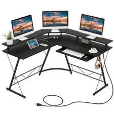 L-shaped Computer Desk with Power Outlet 51" Corner Computer Workstation