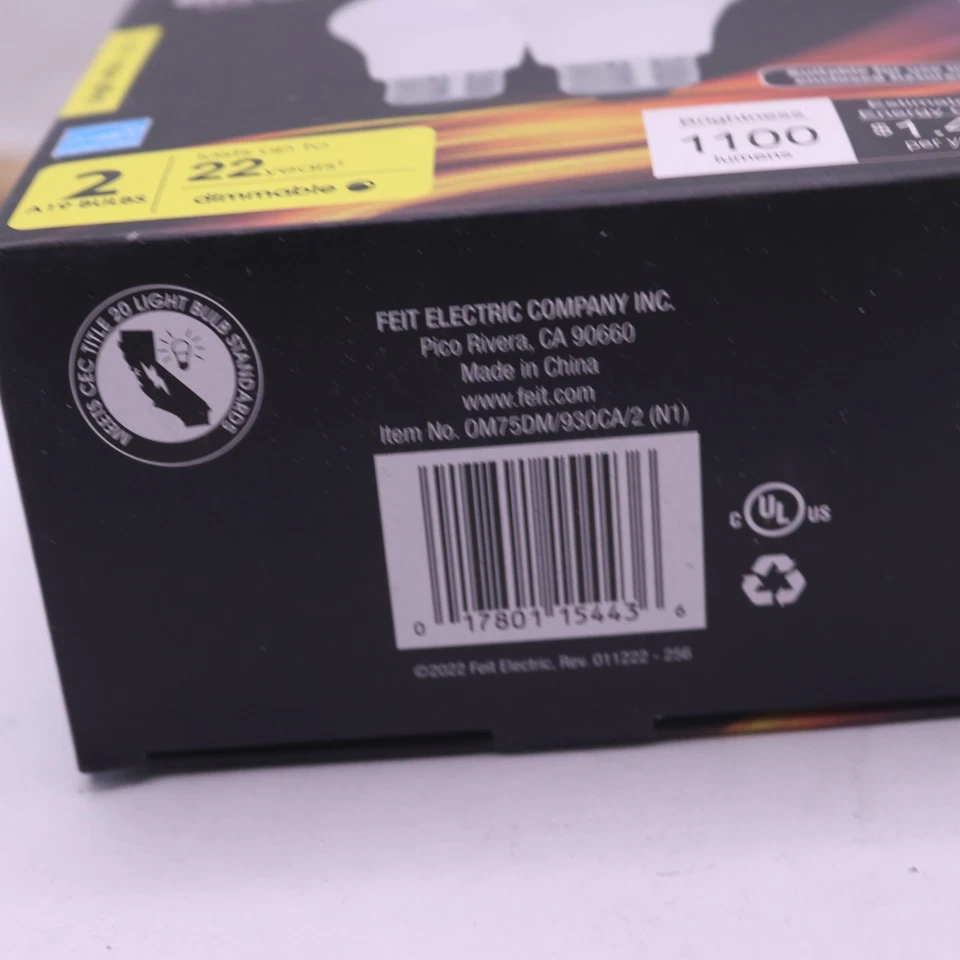 (2-Pk) Feit Electric A19 3K LED Bulb 75W OM75DM/930CA/2  - Image 2 of 4